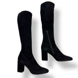LA CANADIENNE Italian crafted black suede leather tall fitted boots brand new